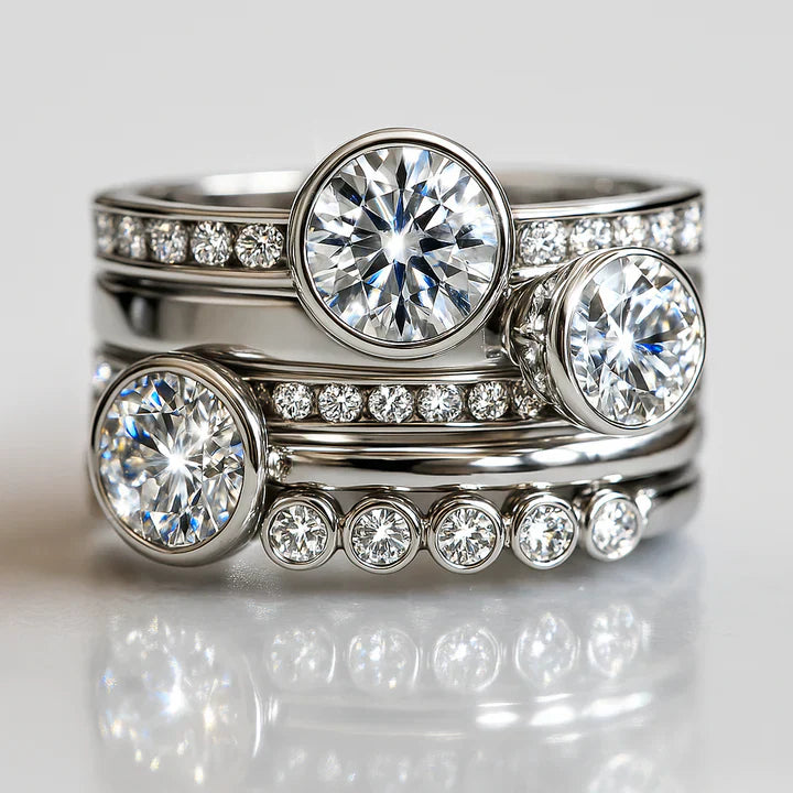 Vintage Silver & Crystal Layered Ring