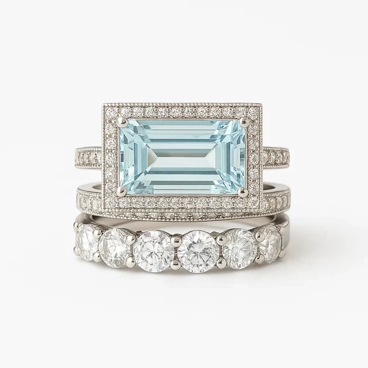 Vintage Silver Turquoise Glass Ring Set