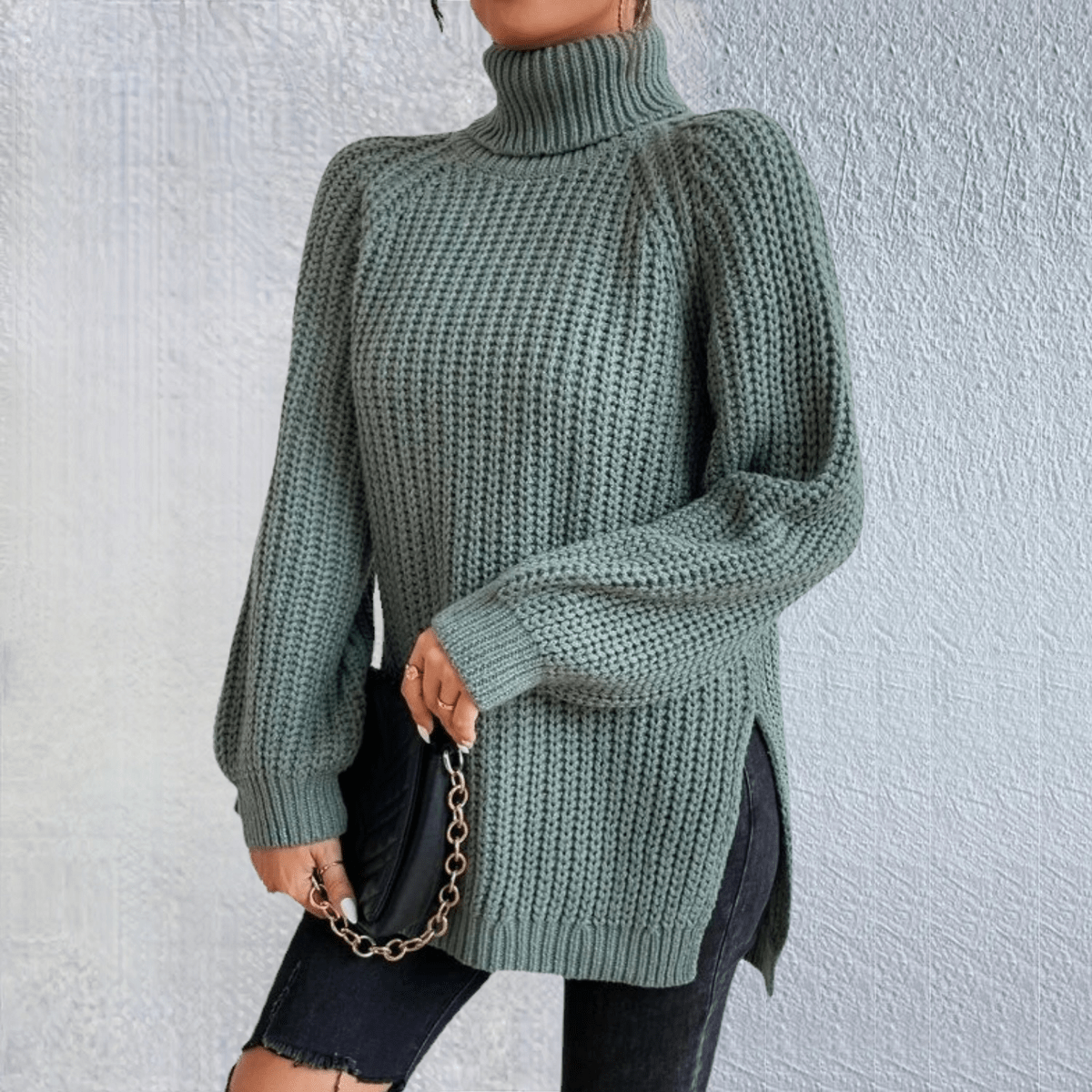 CD | Pulover verde la modă, cu gât rotund