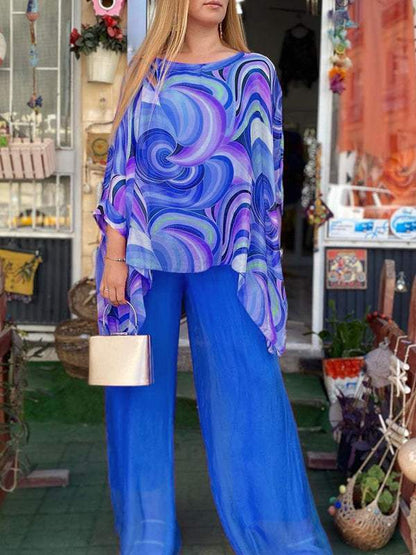 CD | Bluză colorată și set de pantaloni pentru femei