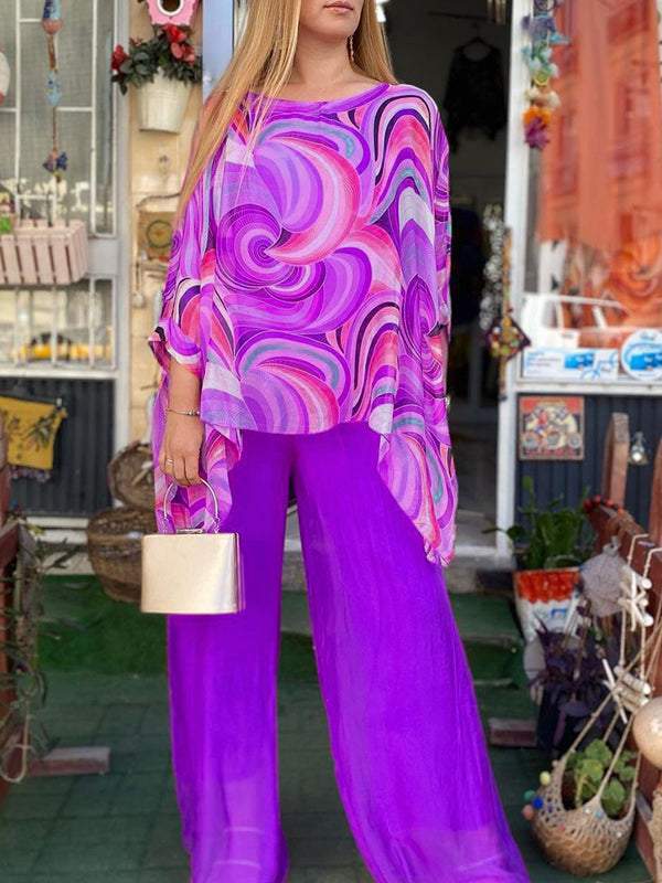 CD | Bluză colorată și set de pantaloni pentru femei