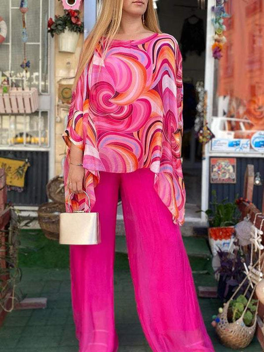 CD | Bluză colorată și set de pantaloni pentru femei