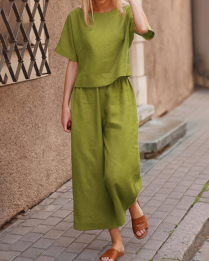 CD | Set cămașă și pantaloni casual cu picior lat pentru femei