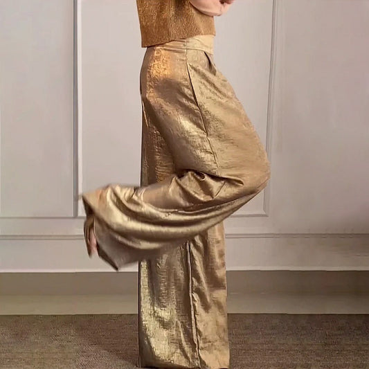CD | Primăvară Pantaloni casual vintage în culori metalice pentru femei