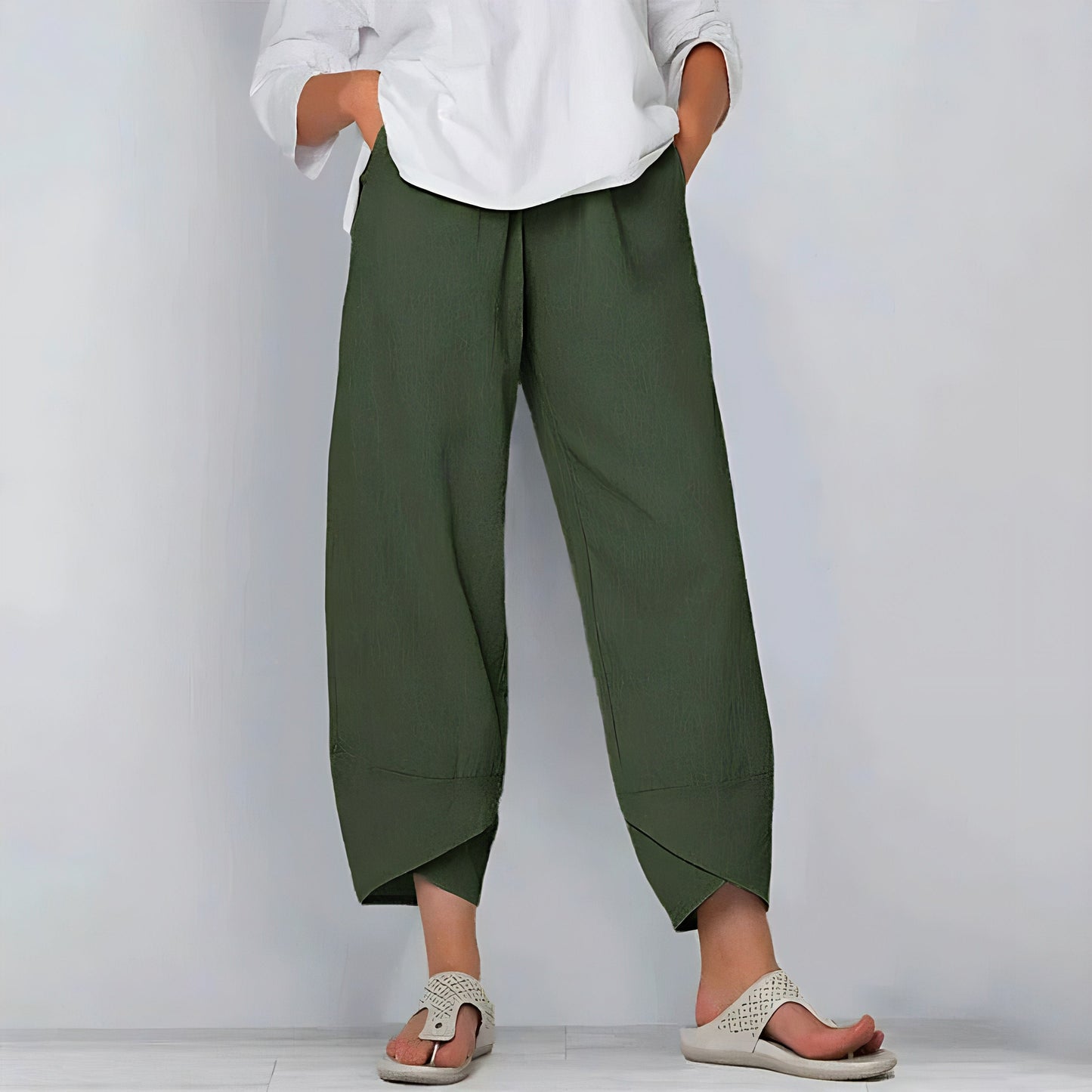 CD | Pantaloni din lenjerie Pantaloni eleganți de vară din amestec de bumbac și lenjerie