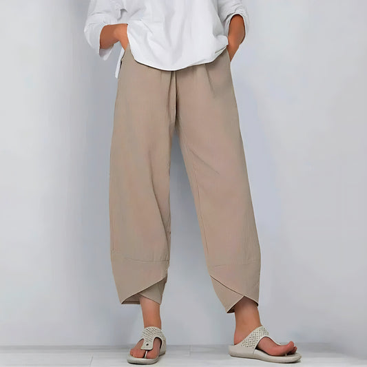 CD | Pantaloni din lenjerie Pantaloni eleganți de vară din amestec de bumbac și lenjerie