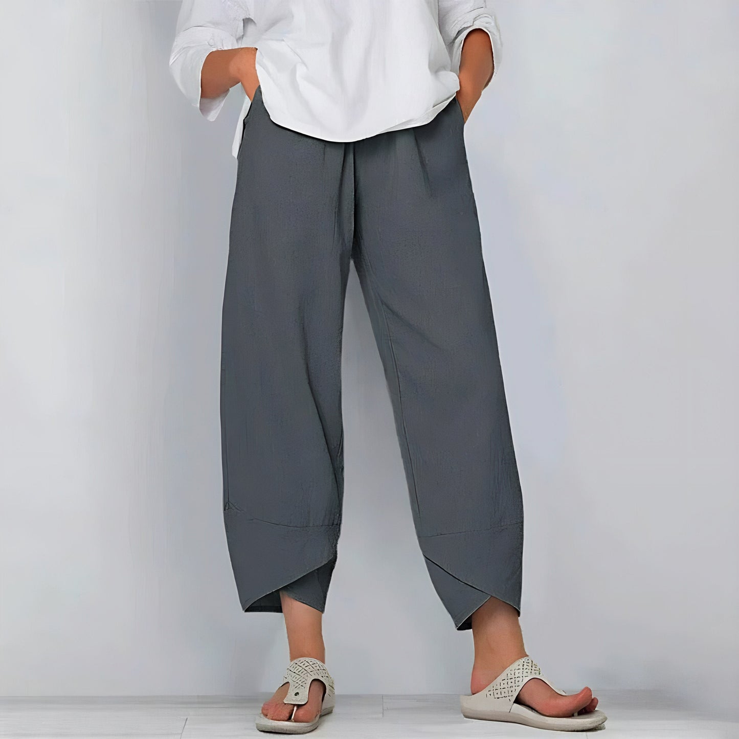 CD | Pantaloni din lenjerie Pantaloni eleganți de vară din amestec de bumbac și lenjerie
