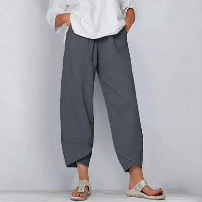 CD | Pantaloni din lenjerie Pantaloni eleganți de vară din amestec de bumbac și lenjerie