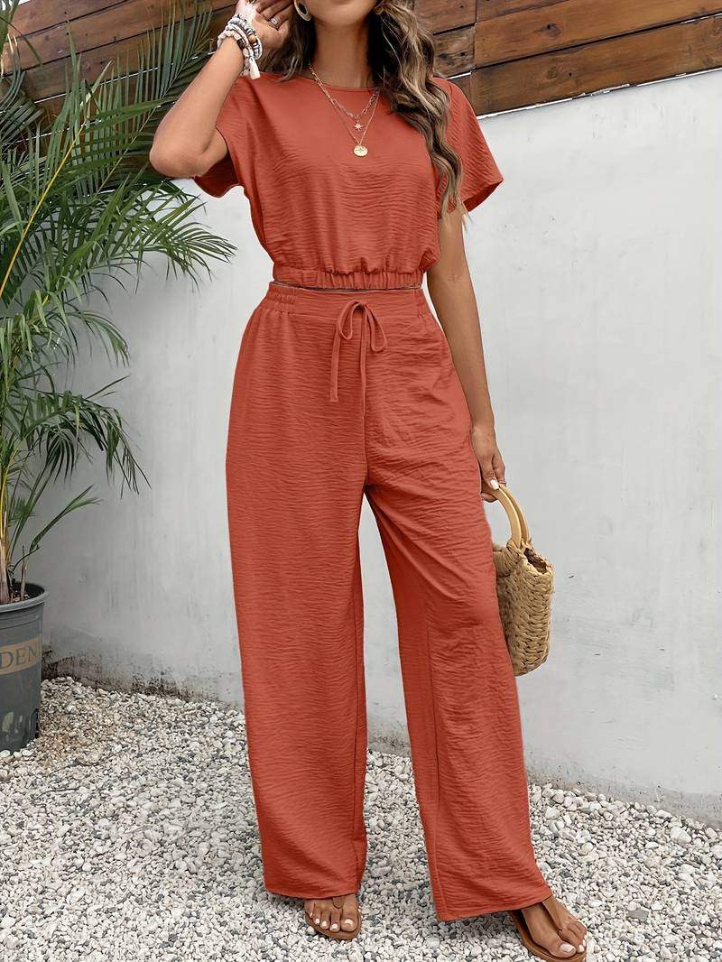 CD | Set la modă pentru femei cu top scurt și pantaloni largi
