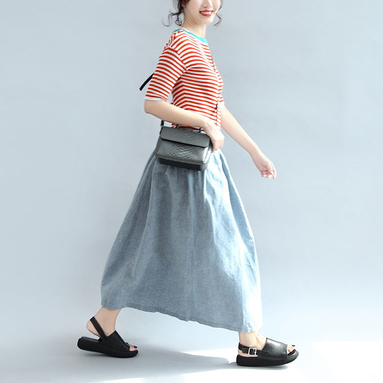 Light Blue Summer Linen Skirts Loose a Line Skirts Button Maxi Skirts