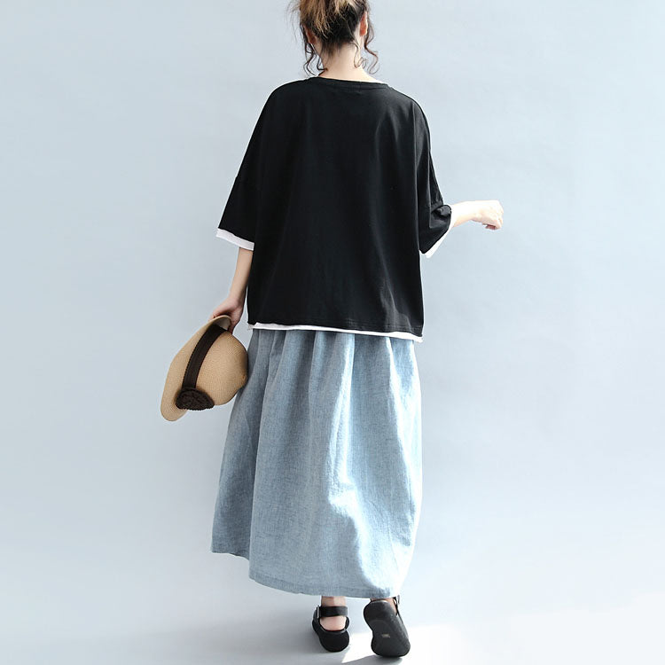 Light Blue Summer Linen Skirts Loose a Line Skirts Button Maxi Skirts