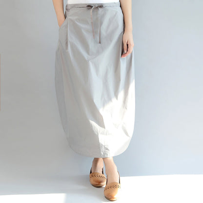 Light Gray Cotton Skirts Elastic Waist Maxi Skirts