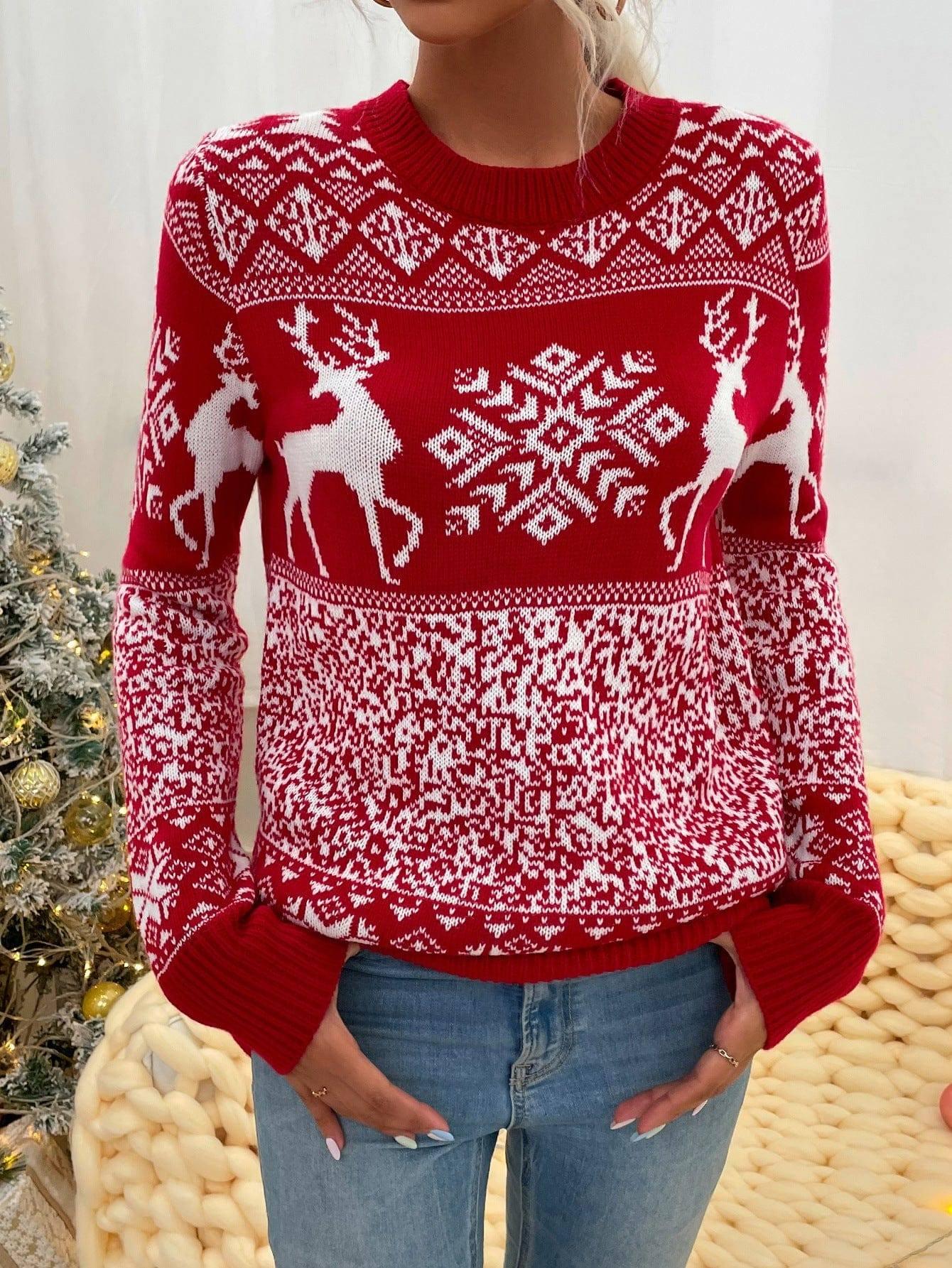 Christmas Woolen Round Neck Long-sleeved Sweater Women's-5