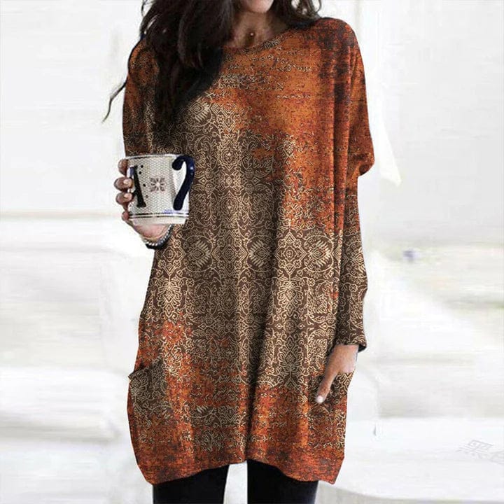 CD | Pulover elegant portocaliu cu imprimeu mandala