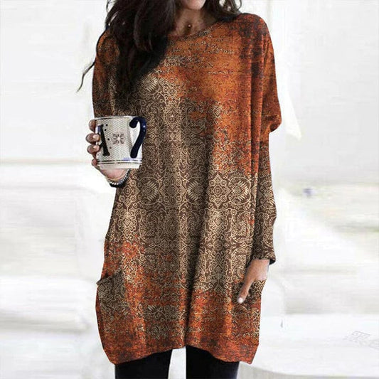 CD | Pulover elegant portocaliu cu imprimeu mandala