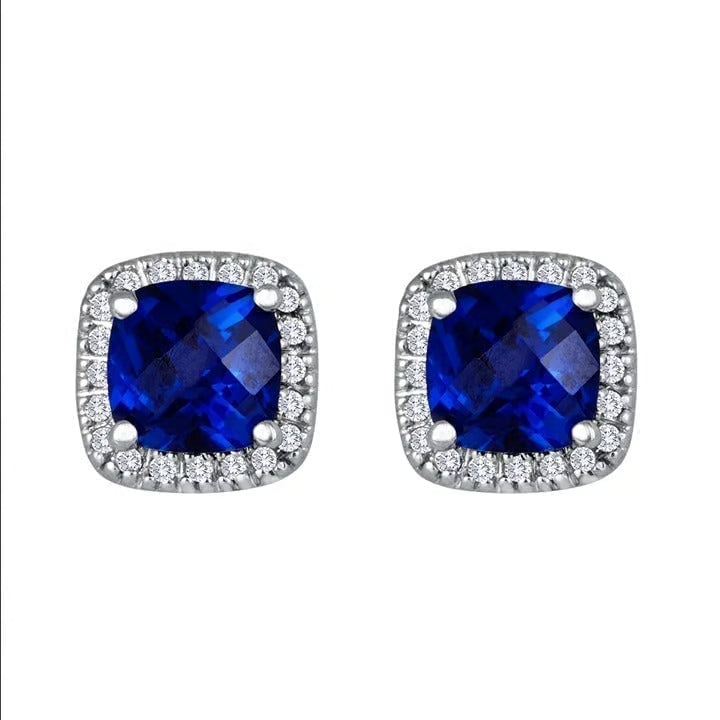 Saphir Square Stud Earrings - White Gold