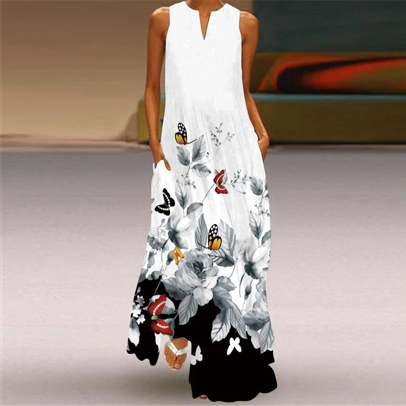 CD | Rochie maxi cu imprimeu floral și decolteu rotund