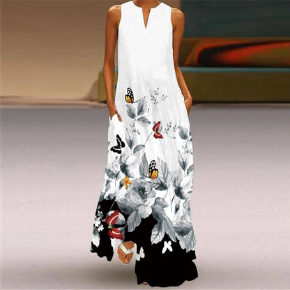 CD | Rochie maxi cu imprimeu floral și decolteu rotund