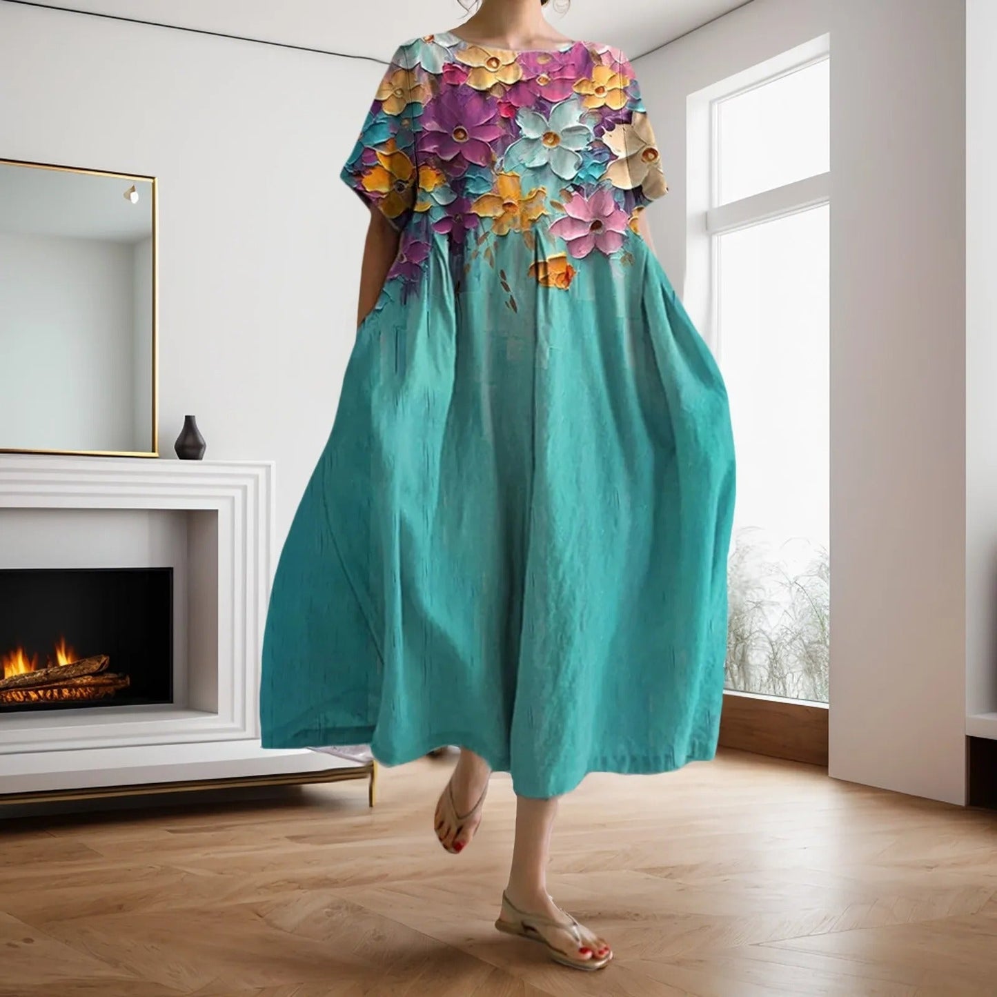 CD | Rochie maxi cu model floral lejer