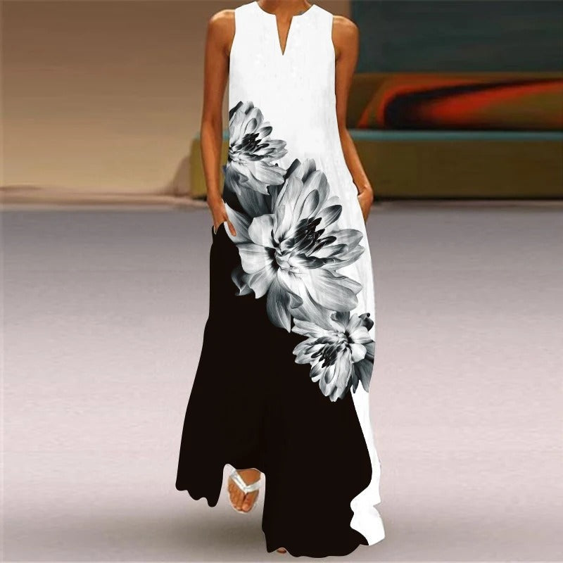 CD | Rochie maxi cu imprimeu floral și decolteu rotund