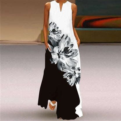 CD | Rochie maxi cu imprimeu floral și decolteu rotund