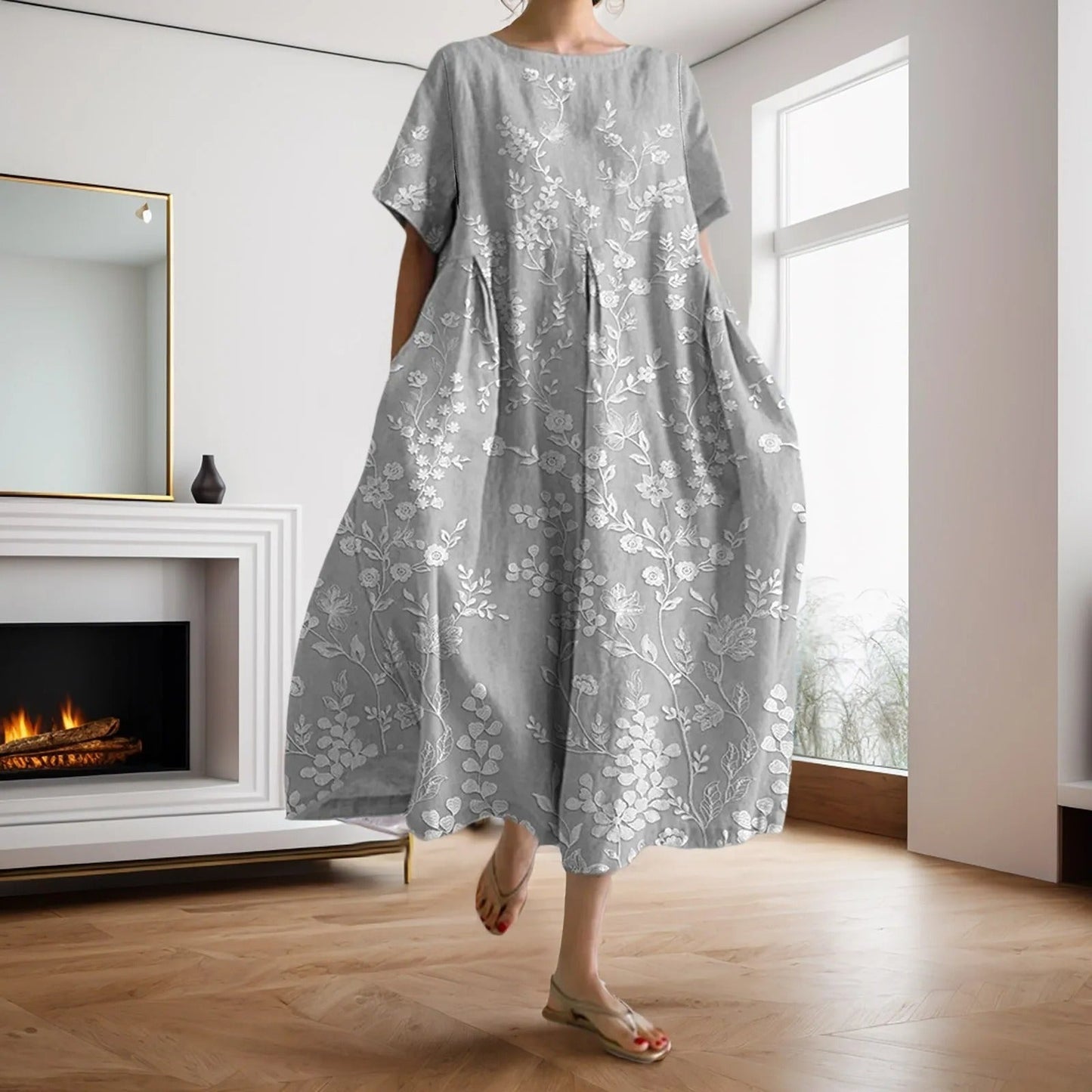 CD | Rochie maxi cu model floral lejer