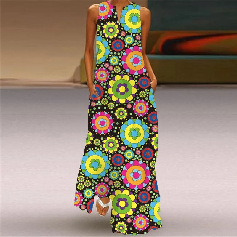 CD | Rochie maxi cu imprimeu floral și decolteu rotund