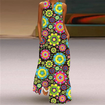 CD | Rochie maxi cu imprimeu floral și decolteu rotund