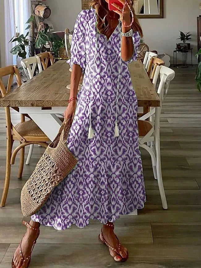 CD | Rochie maxi imprimată cu fundiță