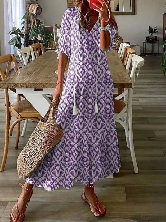 CD | Rochie maxi imprimată cu fundiță