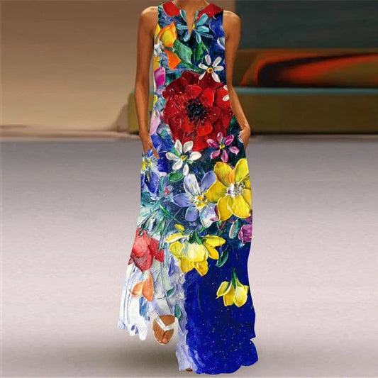 CD | Rochie maxi cu imprimeu floral și decolteu rotund