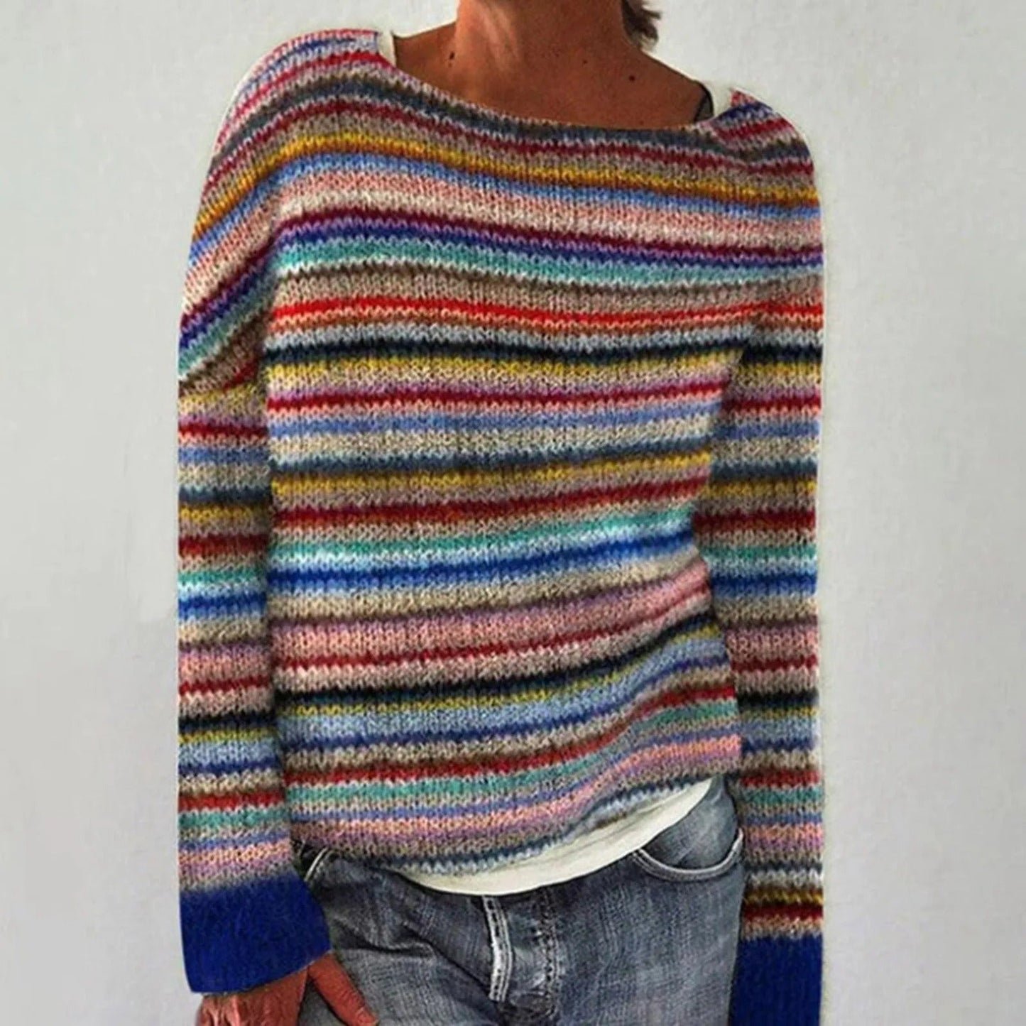 CD | Pulover tricotat Colorblock cu mâneci dungate