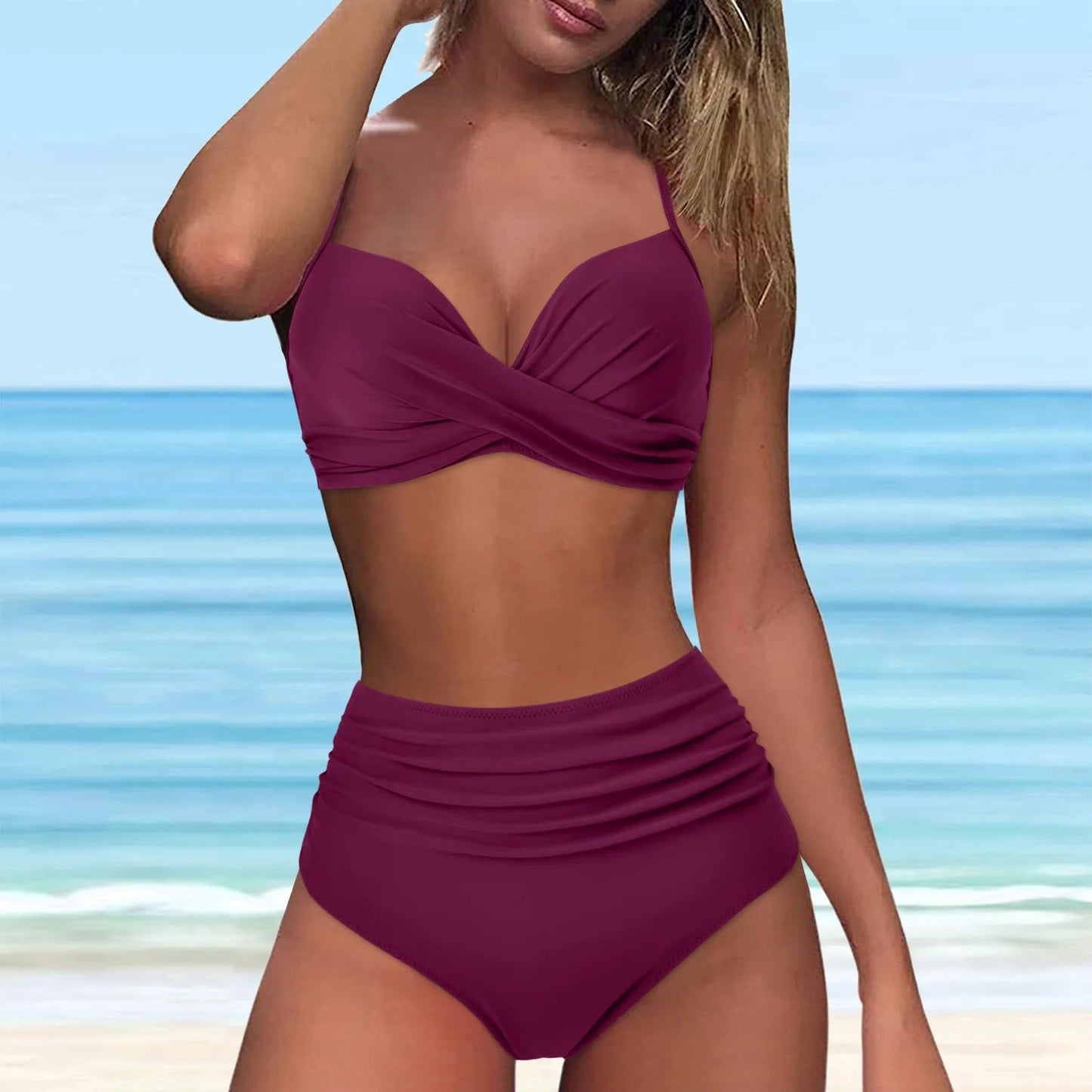 CD | Bikini cu talie înaltă și partea din față răsucite
