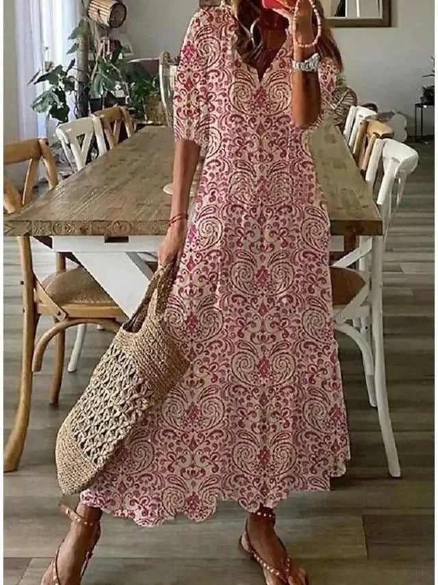 CD | Rochie maxi imprimată cu fundiță