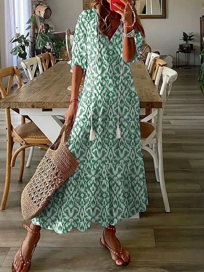 CD | Rochie maxi imprimată cu fundiță