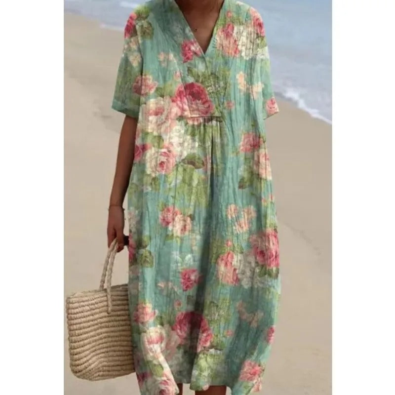 CD | Rochie midi cu model floral boem