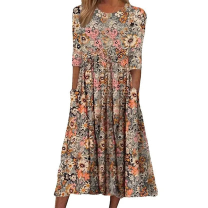 CD | Rochie midi casual fără mâneci, cu decolteu rotund și imprimeu
