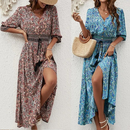 CD | Rochie boho maxi cu tăietură