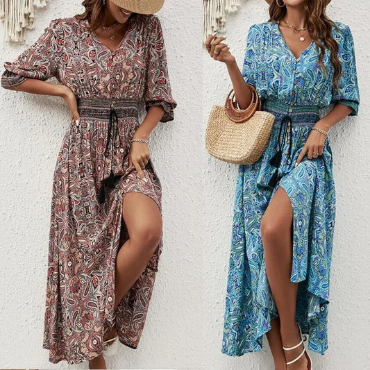 CD | Rochie boho maxi cu tăietură