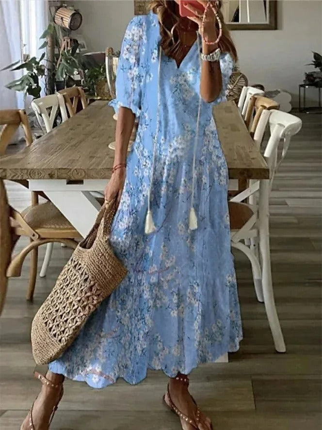CD | Rochie maxi imprimată cu fundiță