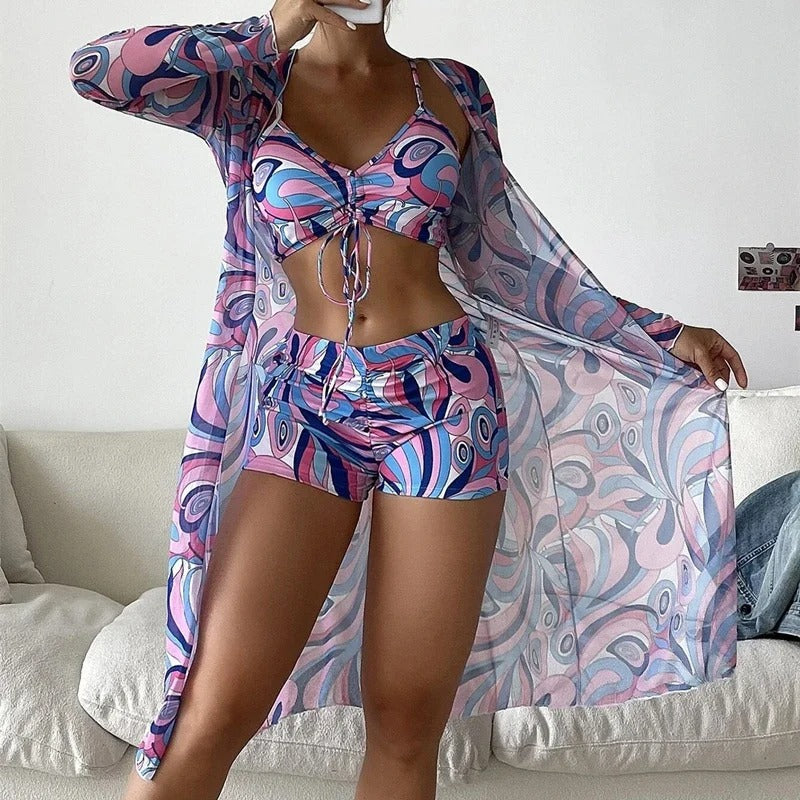 CD | Costum de baie cu model de vârtej și suprapunere