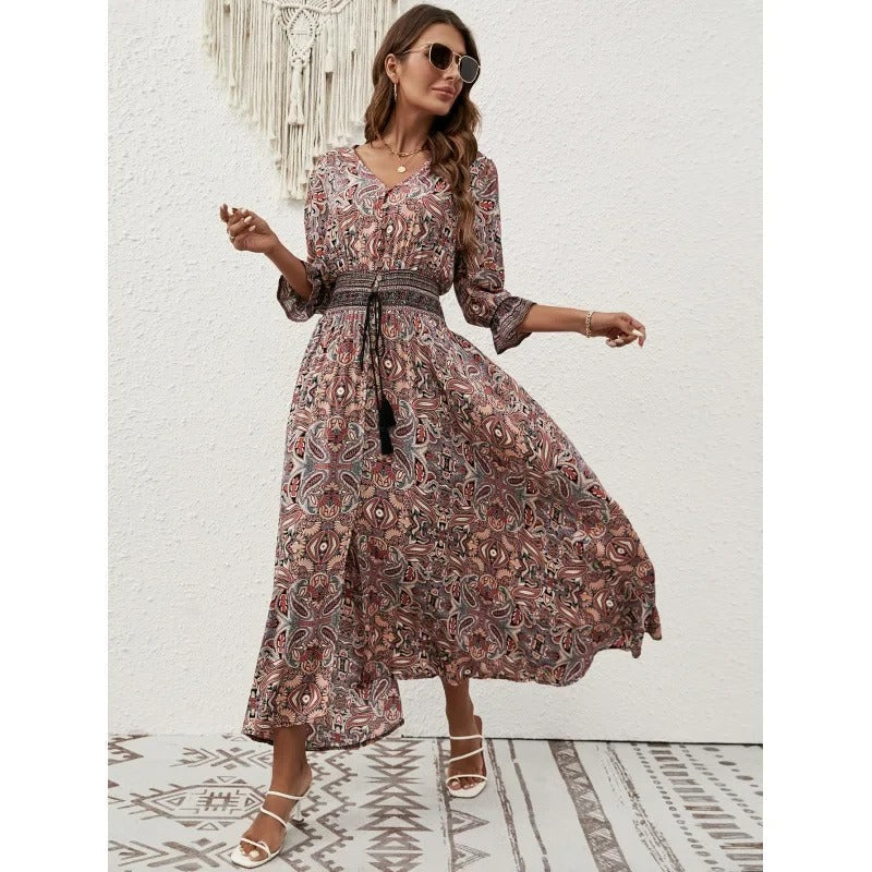 CD | Rochie boho maxi cu tăietură