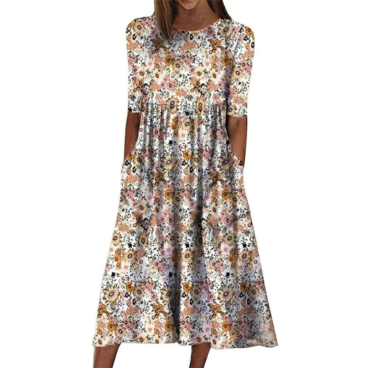 CD | Rochie midi casual fără mâneci, cu decolteu rotund și imprimeu