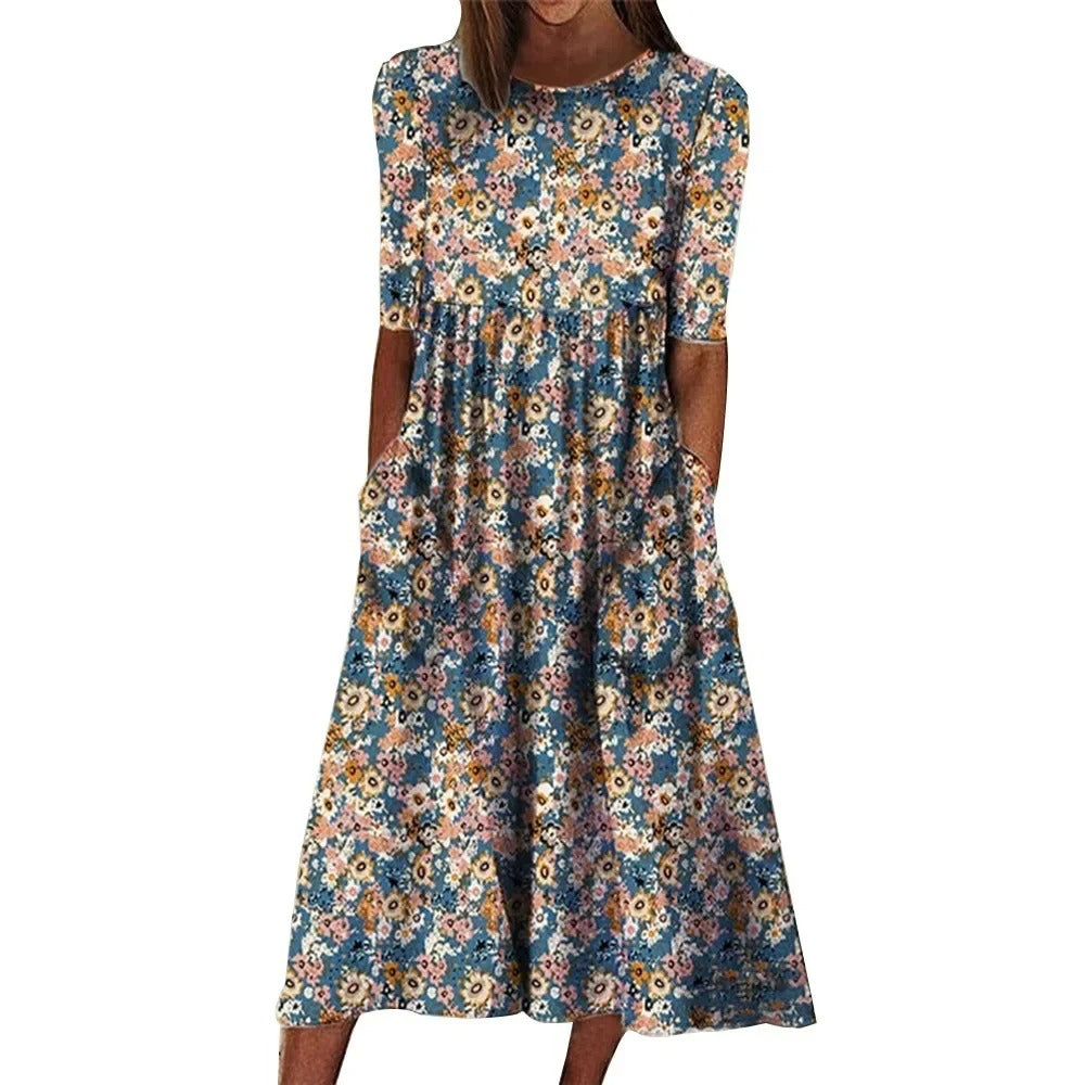 CD | Rochie midi casual fără mâneci, cu decolteu rotund și imprimeu