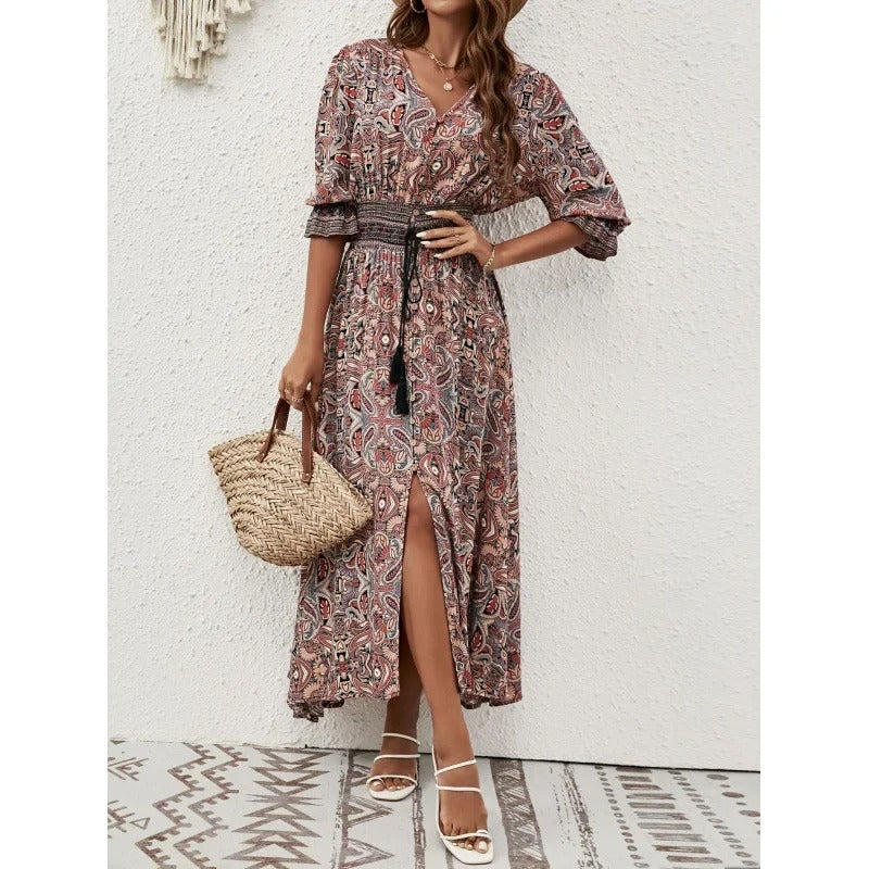 CD | Rochie boho maxi cu tăietură