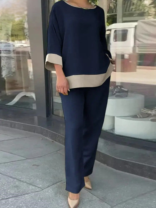CD | Set pentru femei cu bluză cu jumătate de mânecă la modă și pantaloni