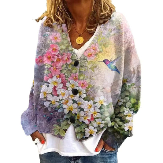 CD | Cardigan floral cu nasturi