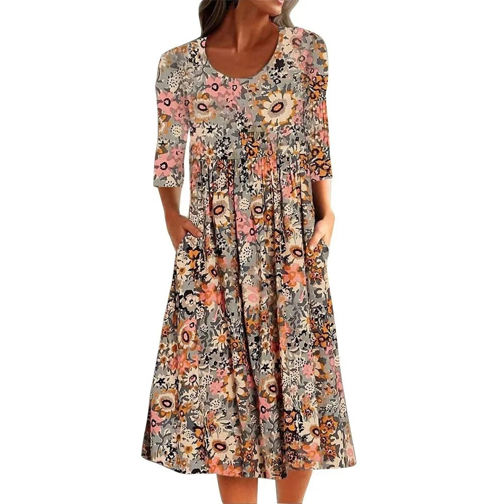 CD | Rochie midi casual fără mâneci, cu decolteu rotund și imprimeu