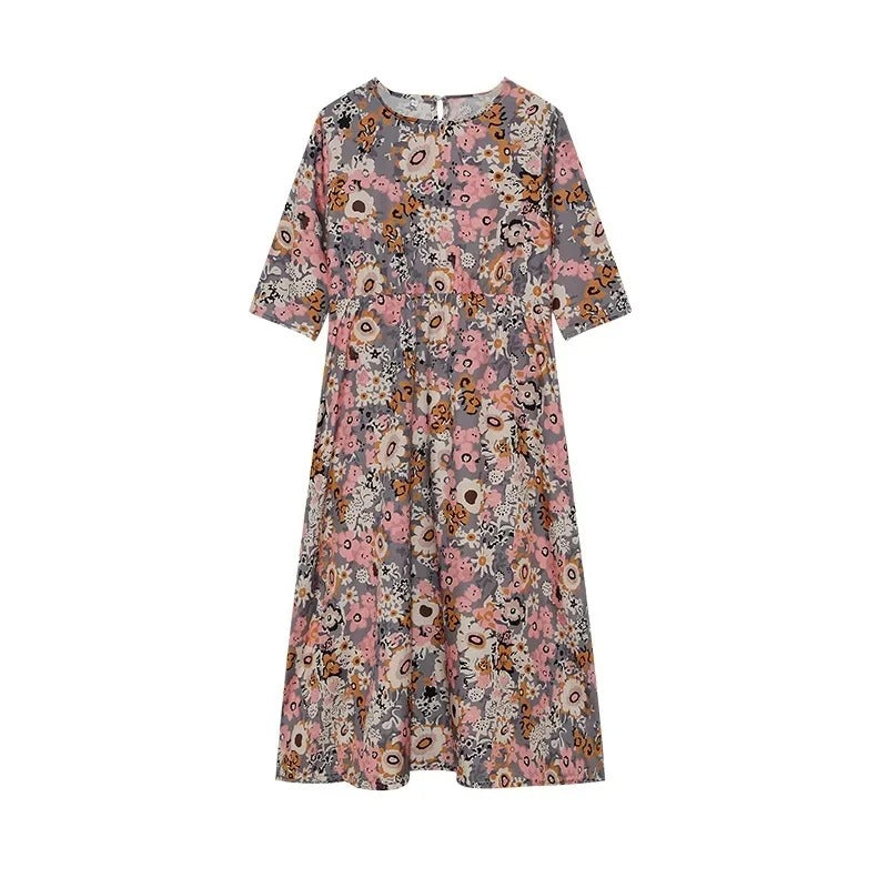 CD | Rochie midi casual fără mâneci, cu decolteu rotund și imprimeu