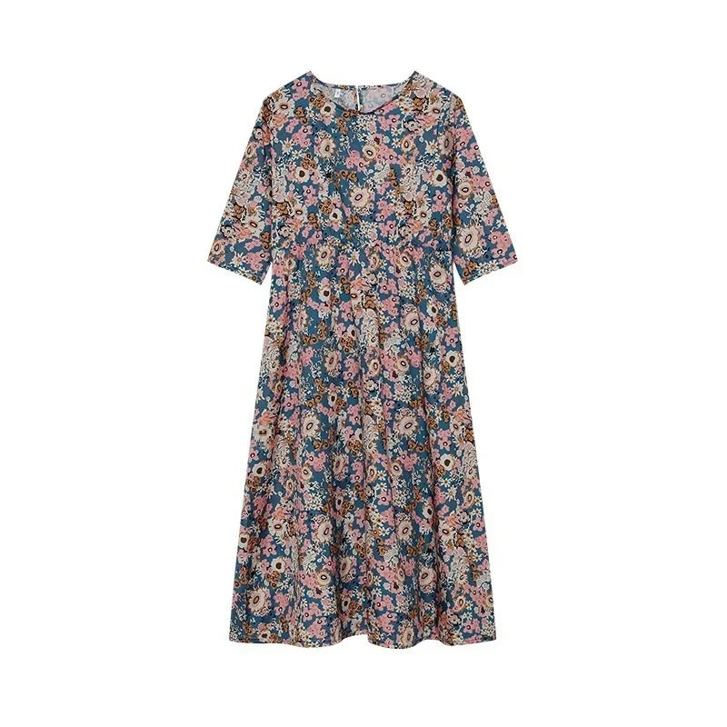 CD | Rochie midi casual fără mâneci, cu decolteu rotund și imprimeu